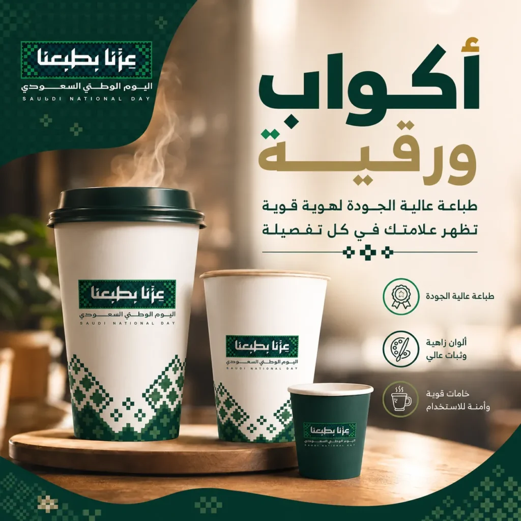 طباعة اكواب ورقية طباعة اكواب اليوم الوطني